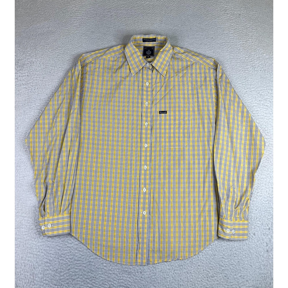 Faconnable Shirt Mens XL Yellow Plaid Long Sleeve Button Down Cotton Casual USA